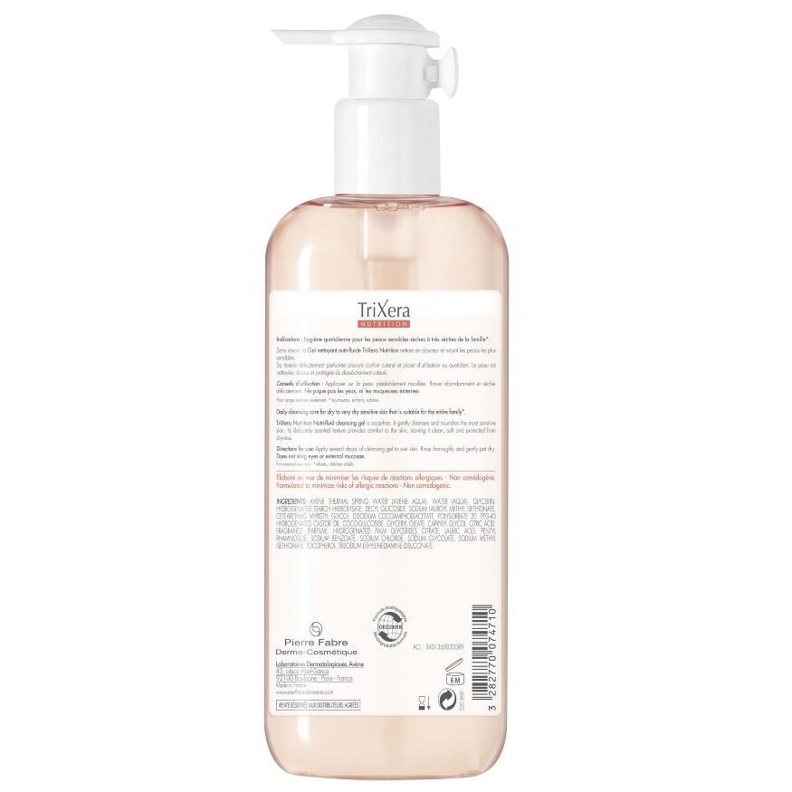 Tył opakowania produktu Avene TriXera Nutrition Żel oczyszczający