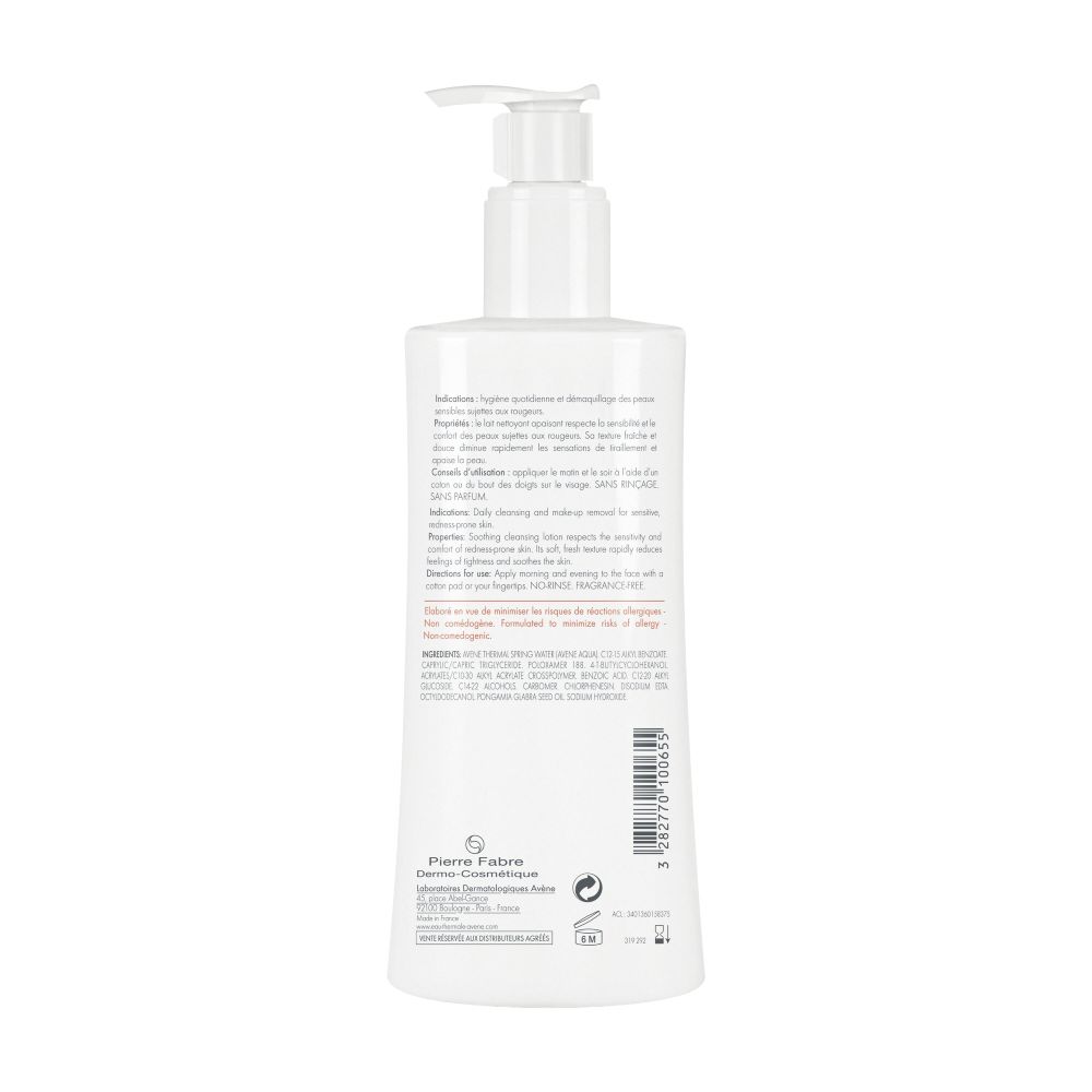 Tył opakowania produktu Avene Antirougeurs Clean Mleczko kojąco-oczyszczające