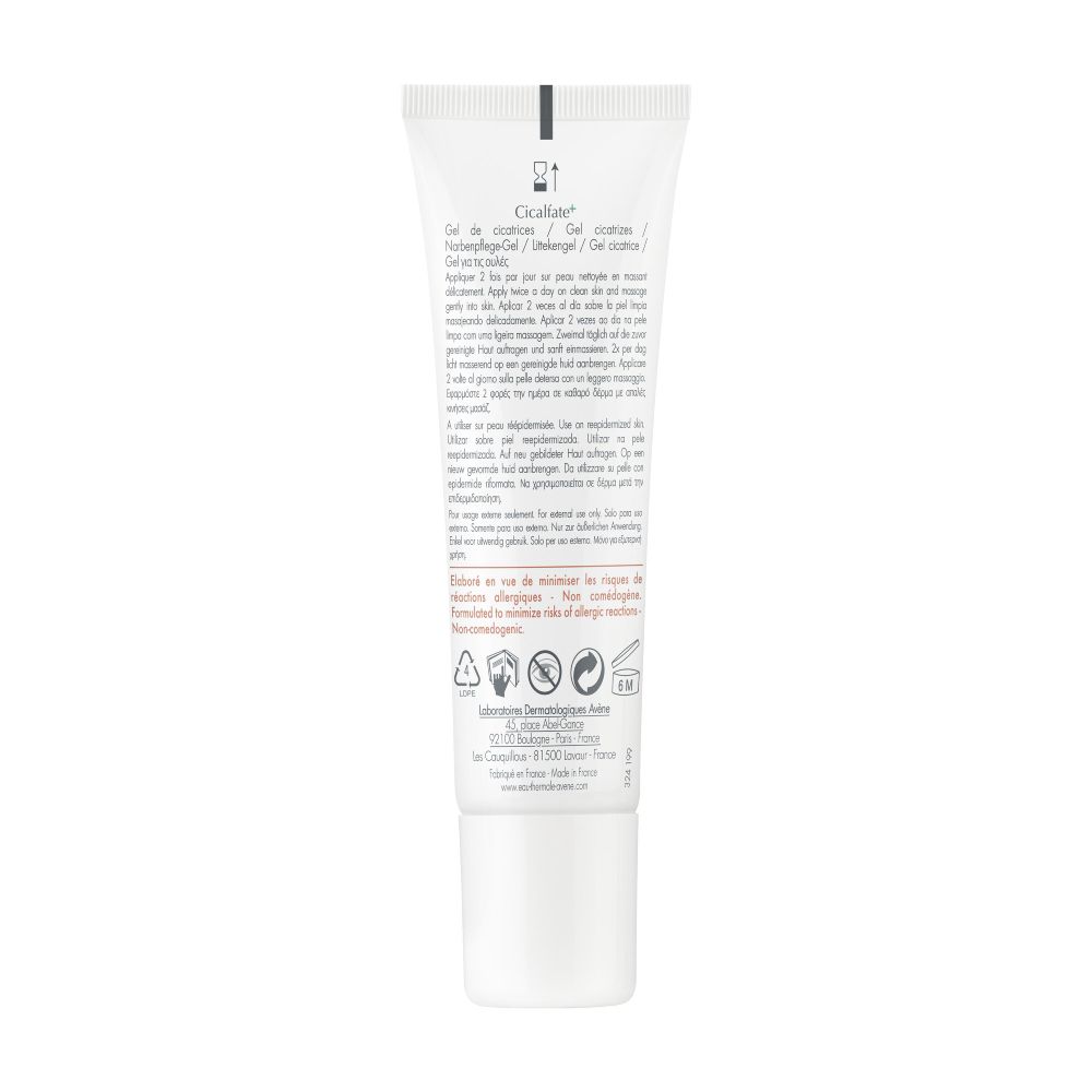 Tył opakowania produktu Avene Cicalfate+ Żel na blizny