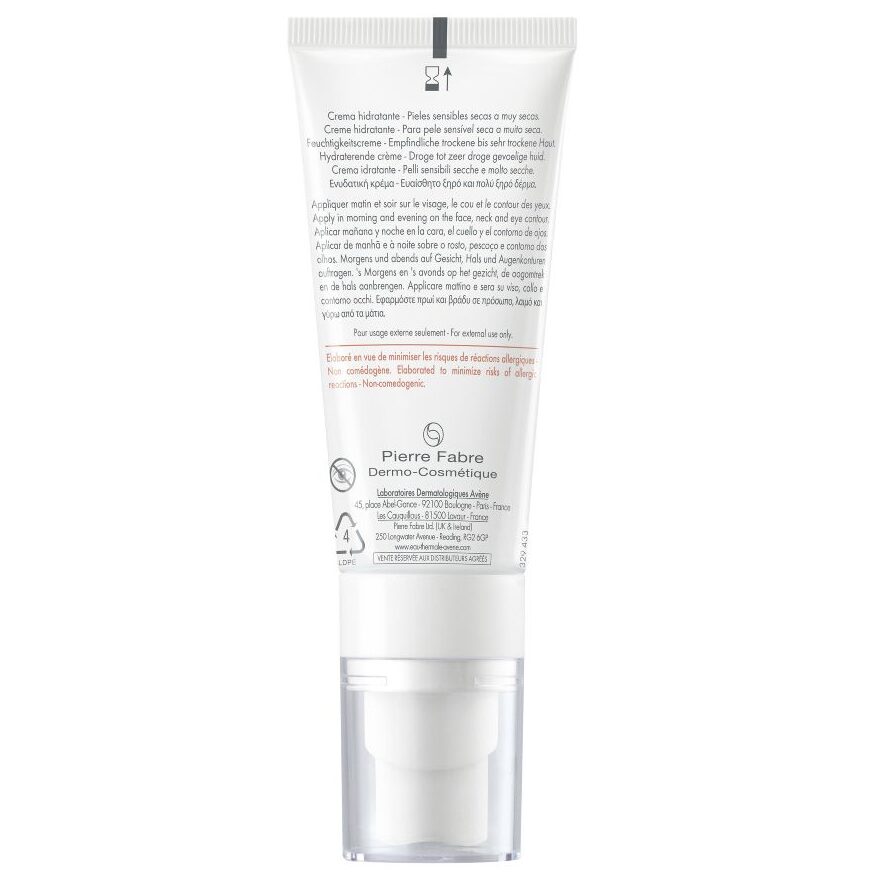 Tył opakowania produktu Avene Tolerance Hydra-10 Krem nawilżający