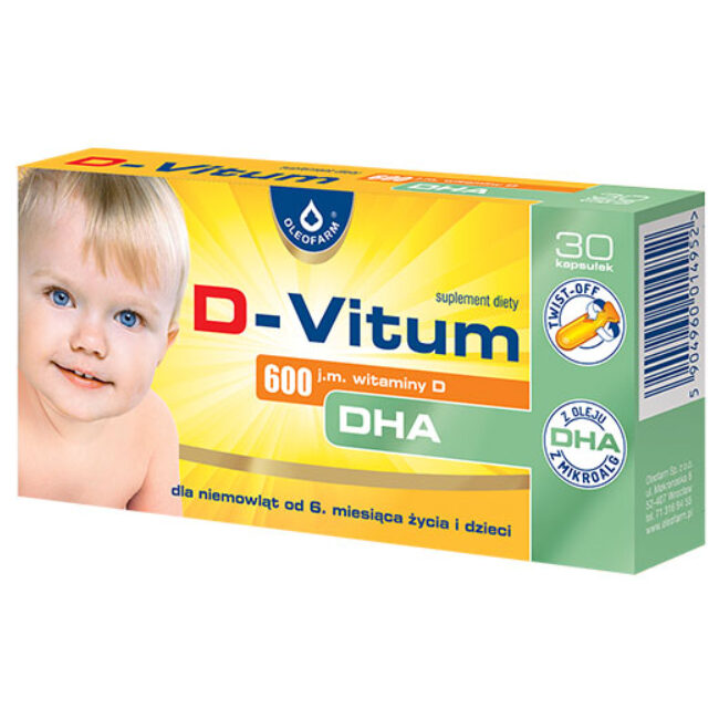 Opakowanie produktu D-Vitum 600 j.m. witaminy D DHA dla dzieci